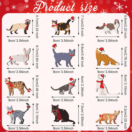 Yalikop 24 Pcs Christmas Wooden Ornaments for Tree Christmas Dinosaurs Hanging Ornaments Cute Xmas Holiday Dinosaur Wood Tree Decorations for Christmas Party Favors(Cat)