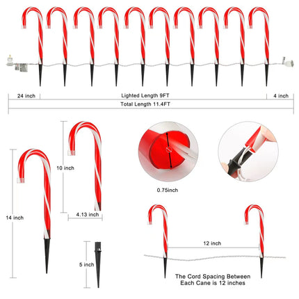 Christmas Candy Cane Pathway Markers Lights, Candy Canes Lights Outdoor, 10 inch Set of 10 Pack Christmas Candy Cane Lights Decorations Yard Candy Cane Pathway Lights, Lighted Candy Cane Decor Garden