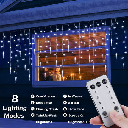 Icicle Lights Outdoor, 33 FT 400 LED Christmas Lights with 60 Drops, Waterproof Connectable Icicle Christmas Lights Outdoor with Remote and Timer, 8 Light Modes Christmas Decorations for Roofline