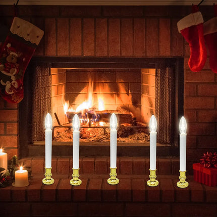 4 Pack Christmas Window Candles Lights, Battery Operated Window Candles with Timer, Flameless LED Christmas Candles with C26 3V LED Bulbs for Dining Table Window Xmas Decor, Gold Base