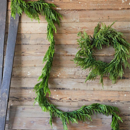 Real Touch Norfolk Pine Christmas Garland and Wreath Set, 24IN Green Wreath and 9FT Christmas Garland Artificial Faux Greenery Norfolk Pine for Holiday Indoor Mantle Decor