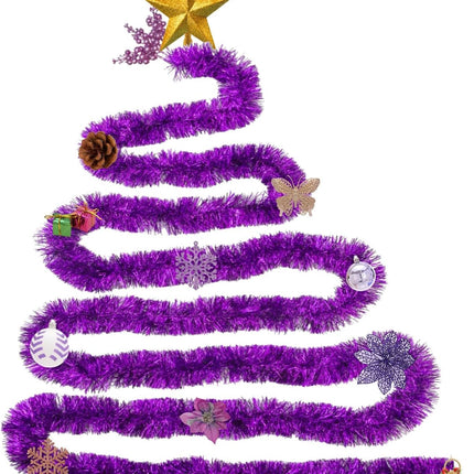 26.2 Ft Tinsel Garland Decoration for Holiday Tree Walll Home Office Event, Christmas, Birthday, Weddings, Party Decorations, Fluffy Twist for All-Season Indoor Outdoor Events - Purple