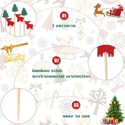 200Pcs Christmas Cocktail Picks for Appetizers, Wood Cocktail Toothpicks for Fruits, Santa Claus Snowflake Snowman Christmas Tree Elk Xmas Holiday Food Picks for Holiday Party Dessert
