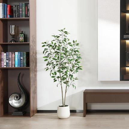 Artificial Ficus Tree, 5FT Fake Silk Ficus Plant with Planter, Indoor Faux Ficus Trees Covered Lifelike Green Moss Floor Plants for Home Office Living Room Decor and Housewarming s