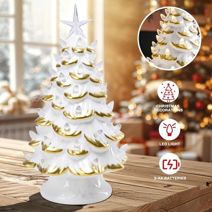 Ceramic Christmas Tree, Christmas Tree with LED Lights, Christmas Tree Light Up Tabletop Decor for Xmas Decoration Indoor Home Party Supplies,13 Inch