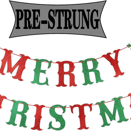 Pre-Strung Merry Christmas Banner, Red and Green Christmas Sign Garland Christmas Party Banner Merry Xmas Banner for Christmas Party Decorations, Xmas Holiday Mantle Fireplace Home Decor