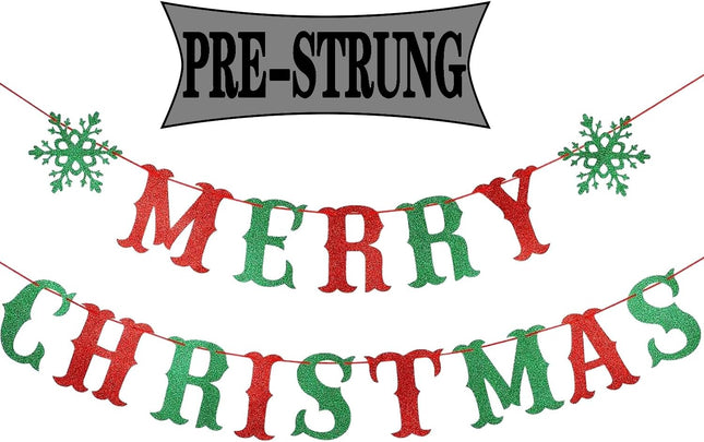 Pre-Strung Merry Christmas Banner, Red and Green Christmas Sign Garland Christmas Party Banner Merry Xmas Banner for Christmas Party Decorations, Xmas Holiday Mantle Fireplace Home Decor