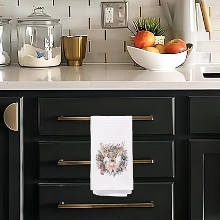 Christmas Wreath Kitchen Towels, Christmas Pink Bow Reindeer Decorative Hand Towels for Bathroom, Christmas Dish Towels Tea Towels for Kitchen, Christmas Kitchen Bathroom Decor, 16x24 Inches
