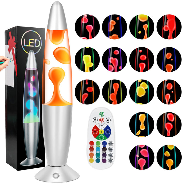 Liquid Motion Lamps with Remote, 17 Colors Changing Night Light 13.5 Inch RGB LED Table Lamp Relaxing Liquid Lamp for Kids Adults, Magma Lamp for Home Decor Christmas,Birthday,Orange Wax