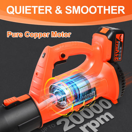 Blütezeit Cordless Leaf Blower, 21V Battery Powered Electric Leaf Blower 320CFM 150MPH (4.0Ah Battery & Charger Included), 6 Variable Speeds, Lightweight for Lawn Care, Snow, Yard, Debris and Dust