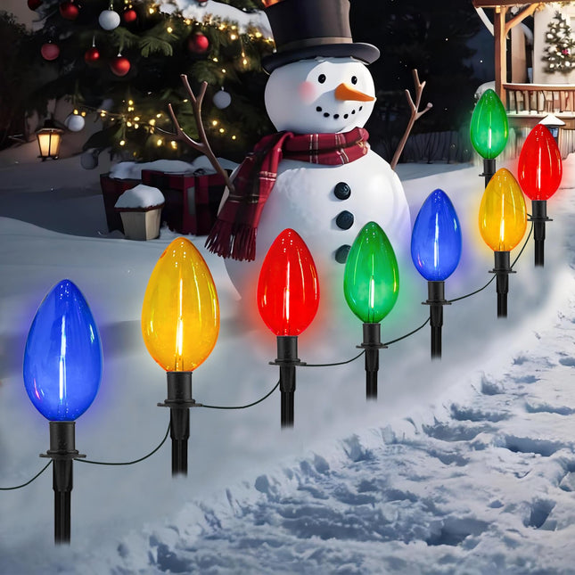 2 Pack Jumbo C9 Christmas Pathway String Lights Outdoor, Total 14 Feet Christmas Walkway Lights Waterproof with 8 LED C9 Jumbo Multicolor Bulbs UL Listed for Holiday Outside Yard Garden Lawn Decor