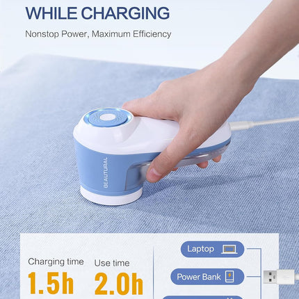 BEAUTURAL Fabric Shaver and Lint Remover, Rechargeable Sweater Defuzzer | 6-Leaf Blades, Electric Clothes Shavers to Trim Fuzz and Pills, Remove Pilling for Clothing, Furniture, Couch, Blanket - Blue