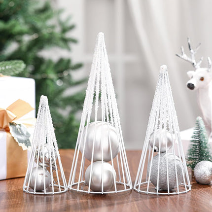 3 Pcs Christmas Cone Trees Metal White Christmas Tree Decorations 6, 8, 10 Inch Snowflake Christmas Tabletop Centerpiece Decoration for Xmas Holiday Desktop Table Party