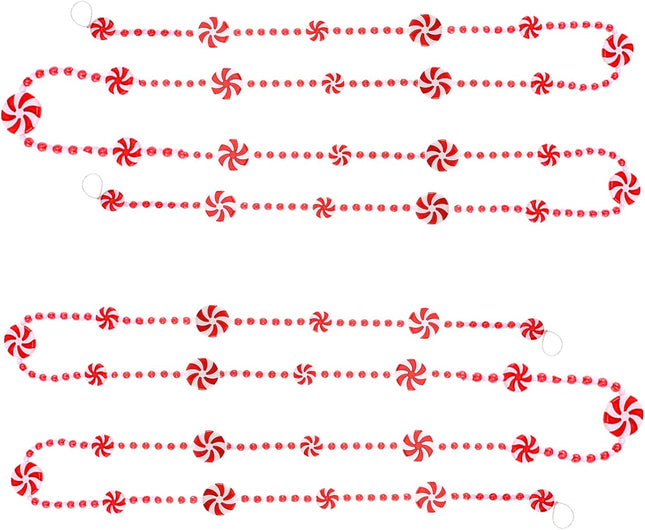 2 Pieces 19.6 feet Christmas Candy Garland Christmas Tree Garland Plastic Christmas Bead Garland Xmas Holiday Candy Cane Decor for Christmas Tree Wreaths Fence Fireplace Decorations