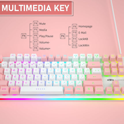 Camiysn Gaming Keyboard, Wired Keyboard with RGB Backlit, Full Size Keyboard with White&Pink Mixed Color Keycaps, Keyboard with 26 Keys Anti-ghosting for Computer/PC/Laptop/Mac/Windows/Office