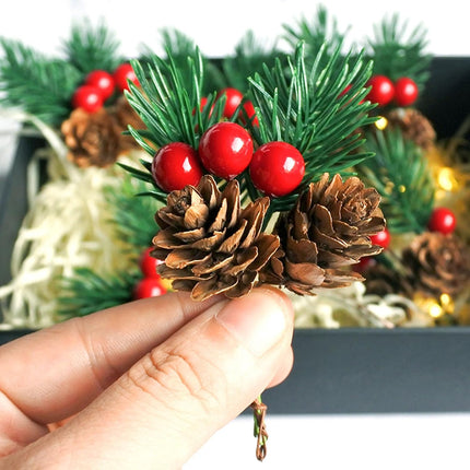 15 Pcs Artificial Pine Cone Picks and Red Berry,Mini Artificial Pine Tree for Christmas Party Flower Wreaths and Holiday Decorations