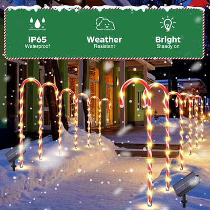 Solar Christmas Candy Cane Lights, d 35" 12 Pack Pathway Lights Waterproof, 8 Modes Outdoor LED Candy Cane Xmas Decorations, for Party Patio Garden Lawn Yard Driveway Walkway,Fences Decor