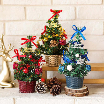 Mini Christmas Tree 8 Inch Gold Table Top Christmas Trees Artificial Tiny Miniature Xmas Tree with Snow Bow Snowflake Green Fake Trees for Indoor Tabletop Desktop Bedroom Decorations C00157