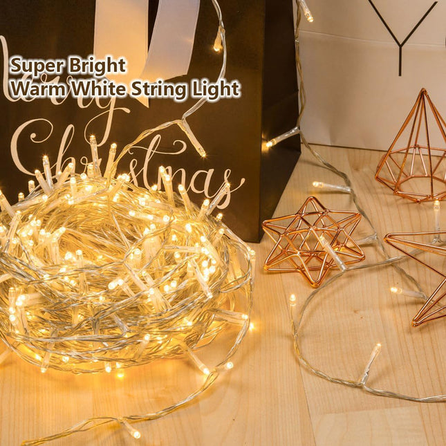 gresonic 33ft 100 LED String Lights Indoor Outdoor, Warm White Christmas Lights Clear Wire, 8 Modes Waterproof Twinkle Fairy String Lights Plug in for Tree Room Bedroom Wedding Decorations