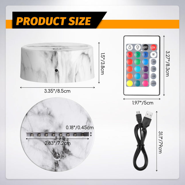 6 Pieces 3D Night LED Light Lamp Base 16 Colors LED Light Display Base with Remote Control and USB Cable, Christmas Light Lamp Base for Acrylic for Restaurant Room Shop (Marble Color,Small)