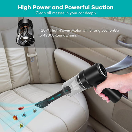 Car Vacuum Cleaner Cordless,Handheld Vacuum Wireless &Air Duster ,Hand Held Vacuuming With 9000Pa Suction 120W High Power, Portable Mini Vacuum Cleaner With Led Light For Carhomeofficeblack