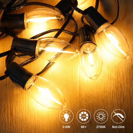50PACK C9 LED Christmas Light Bulb ，C9 LED Replacement Bulb for Christmas String Lights, E17 Intermediate Base, 2700K Warm White, Commercial Grade Holiday Clear ‎Plastic Bulbs Dimmable Shatterproof