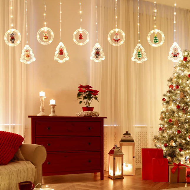 Christmas Window Lights, 9.8 Ft 120 LED Christmas Decorations Light, 3D Hanging Lights Christmas Element Decor with Flashing Lights for Bedroom Patio Garden Party Home Indoor Outdoor Xmas Decor
