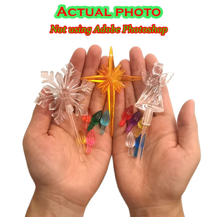 110Pcs in 10 Colors Ceramic Christmas Tree Replacement Bulbs - Plastic Lights Pegs, Included Angel Topper＆Snowflake Top＆Cross Stars.