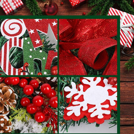 DoreenBow Christmas Wreath Door Wreath 18 Inch Christmas Berry Pine Cone Wreath with Red Bow Winter Christmas Artificial Wreath for Front Door Window Outdoor Home Decor