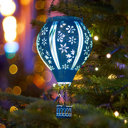 Christmas Hot Air Balloon Solar Lantern, Snowflake Metal Christmas Outdoor Solar Lanterns Waterproof for Yard Patio Porch Garden, Solar Christmas Decorations s for Kids Women Adults
