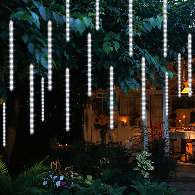 24 Tubes Meteor Shower Lights, Outdoor Icicles Christmas Lights, 12 Inch 3 x 288 LED Iciclelights Snow Falling Lights, Connectable Raindrop Lights, Xmas Wedding Party Tree Holiday Decor, Cool White