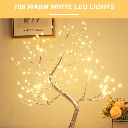 Fairy Light Tree 108 Led Twinkle Tree Fairy Light Spirit Tree Lamp Battery/USB Operated 6 Hours Timer Function with 8 Lighting Mode Silver Adjustable Branches Home Decoration(Warm White)