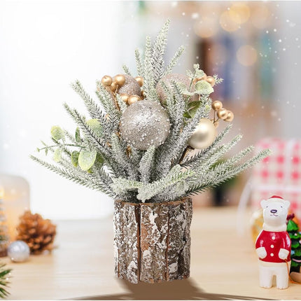 SY Super Bang Small Mini Christmas Tree, Artificial Table Top Little Xmas Decorations with Ball Ornaments, for Home Party Xmas Decor, Champagne