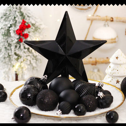 52-Pack Shatterproof Black Christmas Tree Ornaments and Star Topper - For Holiday Decor