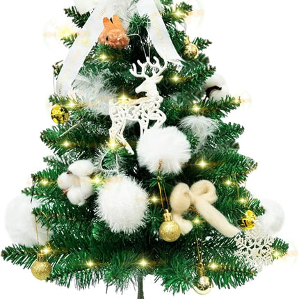 Small Christmas Tree with 1ights - 24" Mini Christmas Tree, Decorated Tabletop Christmas Tree with Tree Skirt, Mini White Christmas Treee with Ornaments, Small Christmas Tree with Decorations