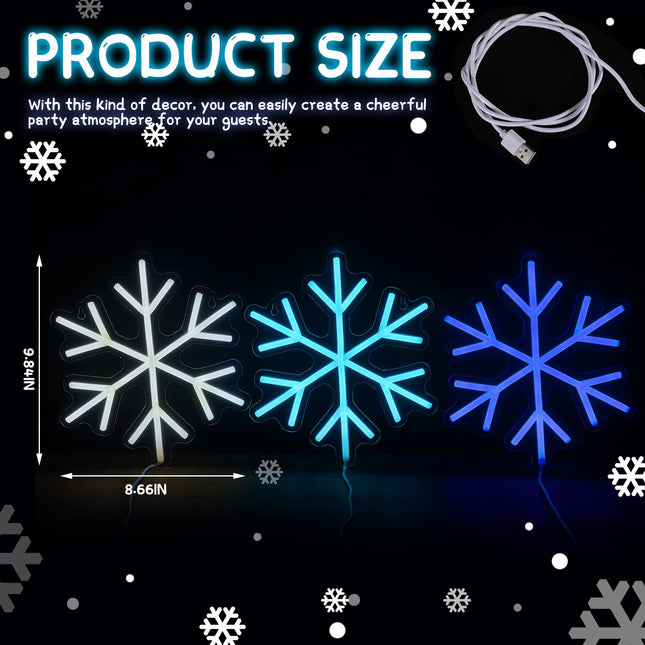 ROCEEI 3 Pcs Snowflake Neon Sign, Snowflake Neon LED Lights Winter Neon Lights USB Window Wall Bar Living Room Decor for Winter Christmas Party Holiday Night Bedroom s