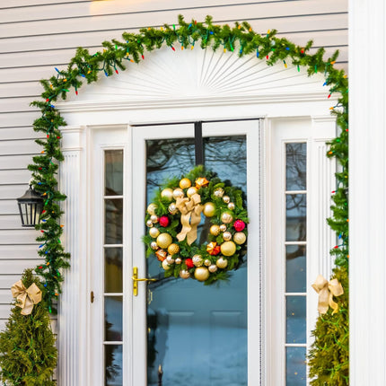 Wreath Hanger, Adjustable Over The Door Wreath Hanger from 14.9 to 25 Inches & Wreath Holder & Wreath Door Hanger for Front Door Decor 20 lbs Larger Christmas Decorations Hook (Black)