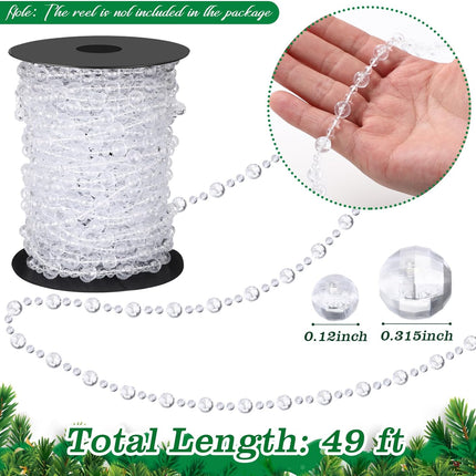 Pangda 49 Feet Christmas Tree Beads Garland Strands Chain for Christmas Wreath Decoration Table Centerpiece (Clear)