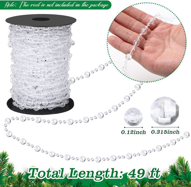 Pangda 49 Feet Christmas Tree Beads Garland Strands Chain for Christmas Wreath Decoration Table Centerpiece (Clear)