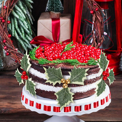 BigOtters Artificial Holly Berries with Green Leaves, 24PCS Gold and Red Holly Berry Flower with Leaves for Christmas Wreath Arrangement Cake Toppers Craft Wedding Party Home Decorations