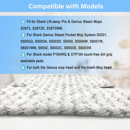 S3973D Steam Mop Pads For Shark Liftaway Pro & Genius Steam Pocket Mop S3973 S3973D S5003D S3973Wm S5001 S5002Q S5003A S5004 S5004W S6001W S6001Wm S6002 S6002C,Part P184Wq, 8 Pack