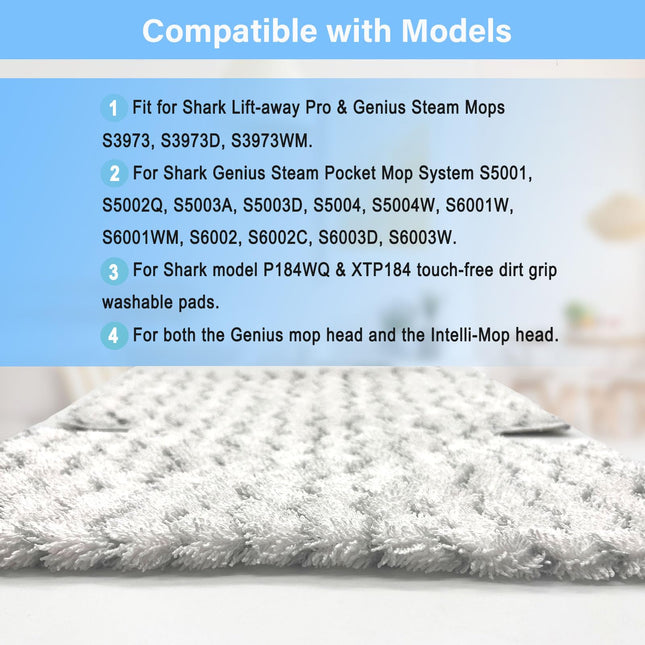 S3973D Steam Mop Pads For Shark Liftaway Pro & Genius Steam Pocket Mop S3973 S3973D S5003D S3973Wm S5001 S5002Q S5003A S5004 S5004W S6001W S6001Wm S6002 S6002C,Part P184Wq, 8 Pack