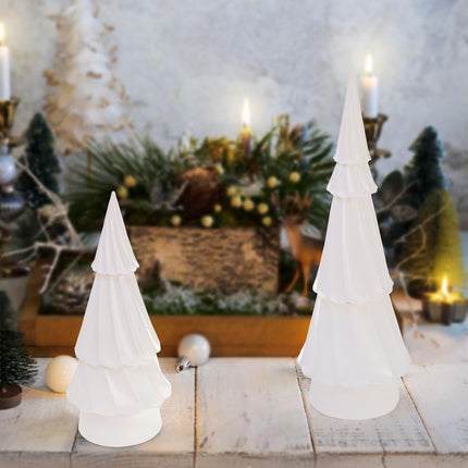 Suwimut Set of 2 Resin Christmas Trees, Tabletop White Christmas Tree Figurine Holiday Party Home Table Decorations, Desk Centerpieces for Christmas Decor