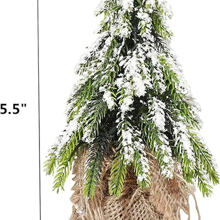 2 Pack Tabletop Mini Christmas Tree, 5.5 inch Artificial Flocked Desktop Christmas Tree with Burlap Base and Snow, Miniature Pine Christmas Tree Perfect for Christmas Home, Party Decorations