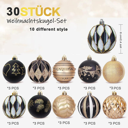 30 pcs Christmas Ball Ornaments Shatterproof Christmas Tree Decorations Tree Balls for for Xmas Tree Holiday Wreath Garland Decor Ornaments (Black)