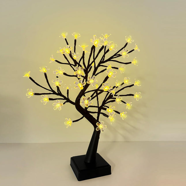 PMS 17inch 72 LEDs Cherry Blossom Tree Lights Desk Top Bonsai Tree Lamp, Ideal for Christmas Wedding Party Bedroom Home Decoration (Warm White)