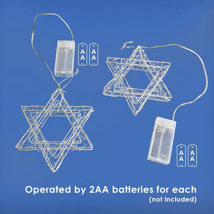 2 Pack Blue Star of David Hanukkah Ornament 5.5-Inch with 15LEDs Lights of String Mettal Design Hanging Decoration for Lighted Xmas Tree Menorah Premium Christmas Party Decor