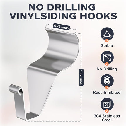 16 Pack Vinyl Siding Hooks, Heavy Duty No Hole Siding Hooks for Hanging Outdoor Decorations, Easy to Install and No Drilling Hooks for Hanging Christmas Wreath