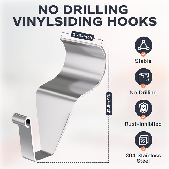 16 Pack Vinyl Siding Hooks, Heavy Duty No Hole Siding Hooks for Hanging Outdoor Decorations, Easy to Install and No Drilling Hooks for Hanging Christmas Wreath