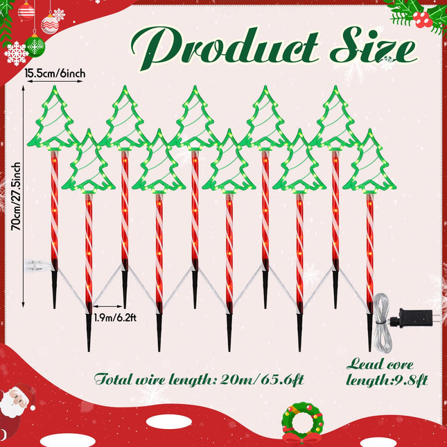 VIHOSE 10 Pack Christmas Pathway Lights 170 LED Outdoor Christmas Tree Stake Light with 8 Lighting Modes Christmas Decorations Waterproof Light Plug-in Lighted Markers for Garden Yard Decor